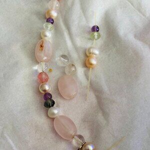 Rose Quartz Pearl Gemstone Bracelet Craft Lot Repair